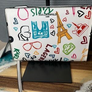 Karl Lagerfeld White Multicolor Graphic Clutch